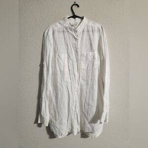 Wes Gordan x Jones NY Women’s L/S 100% linen button up white tunic blouse size 6